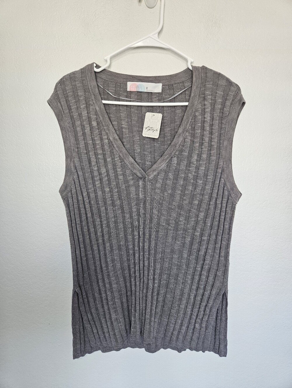 NWT Free People FP Beach | Ved Ribbed Knit Sweater Vest Gravel Grey Womens XS